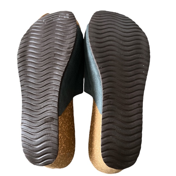 WOMEN’S A. GIANNETTI BLUE / GRAY SUEDE WEDGE SANDALS - Picture 3 of 5